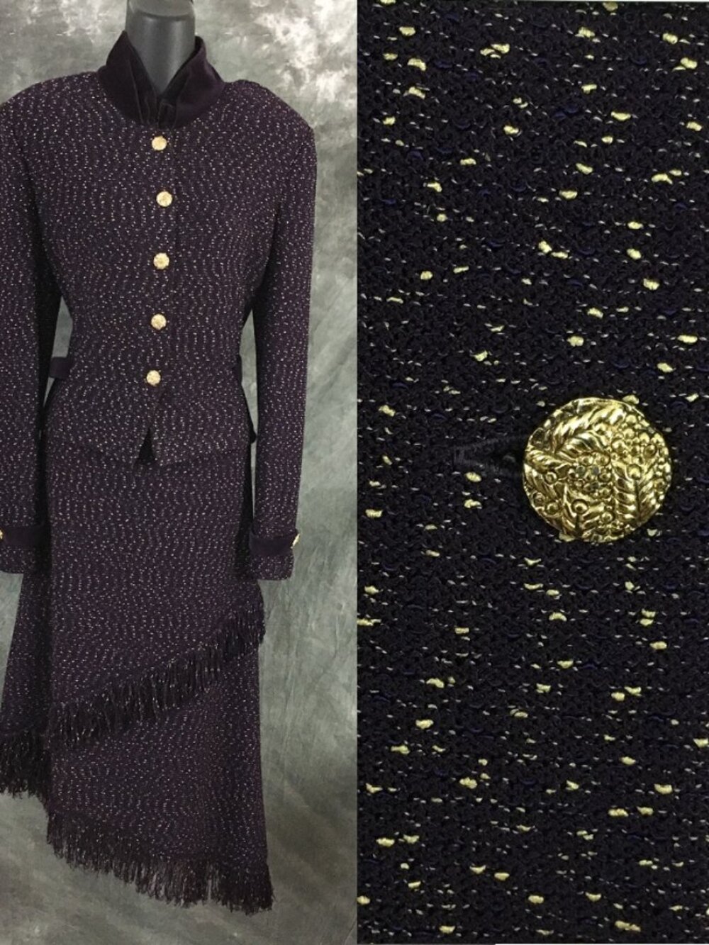 BEAUTIFUL St John collection knit purple multi jacket skirt suit size 12